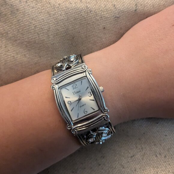 Vintage Silver Woman\'s watch with floral cuff band